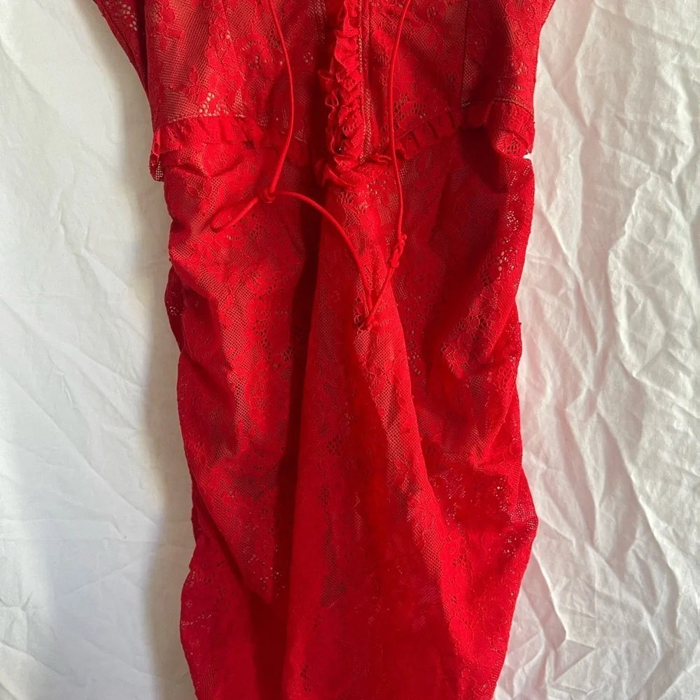 For Love And Lemons red gracie high low lace slip dress Size Small